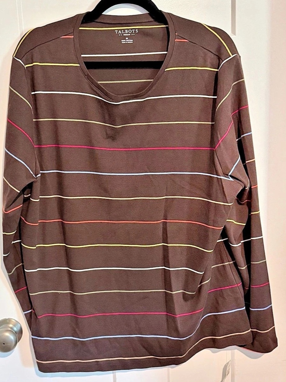 Talbots Multi Stripe Long Sleeve Tee Brown & Multicolor 3X